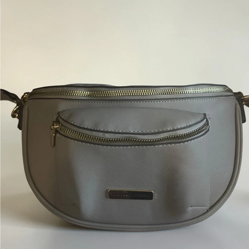 Adrienne Vittadini Grey Crossbody Belt‎ Bag with Gold Hardware